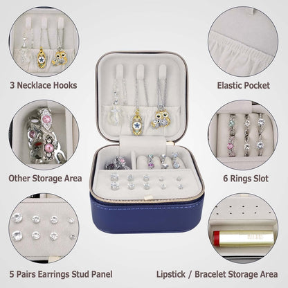 PU Leather Travel Small Portable Mini Travel Jewelry Organizer for Rings Necklaces Earrings and Lipstick Green