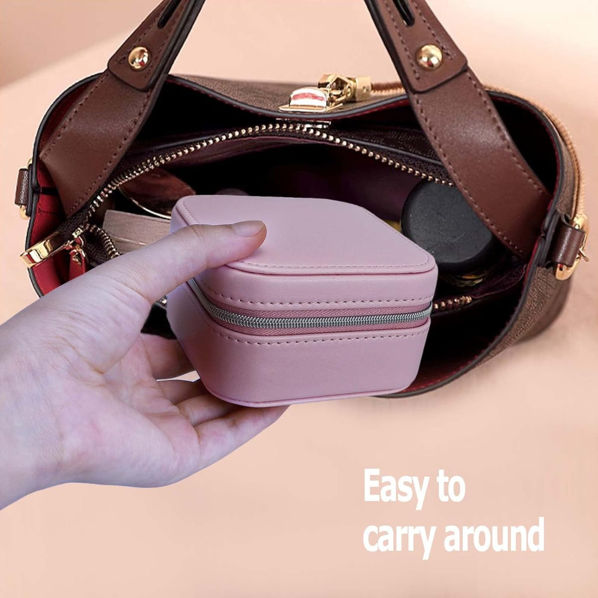 PU Leather Travel Small Portable Mini Travel Jewelry Organizer for Rings Necklaces Earrings and Lipstick Green