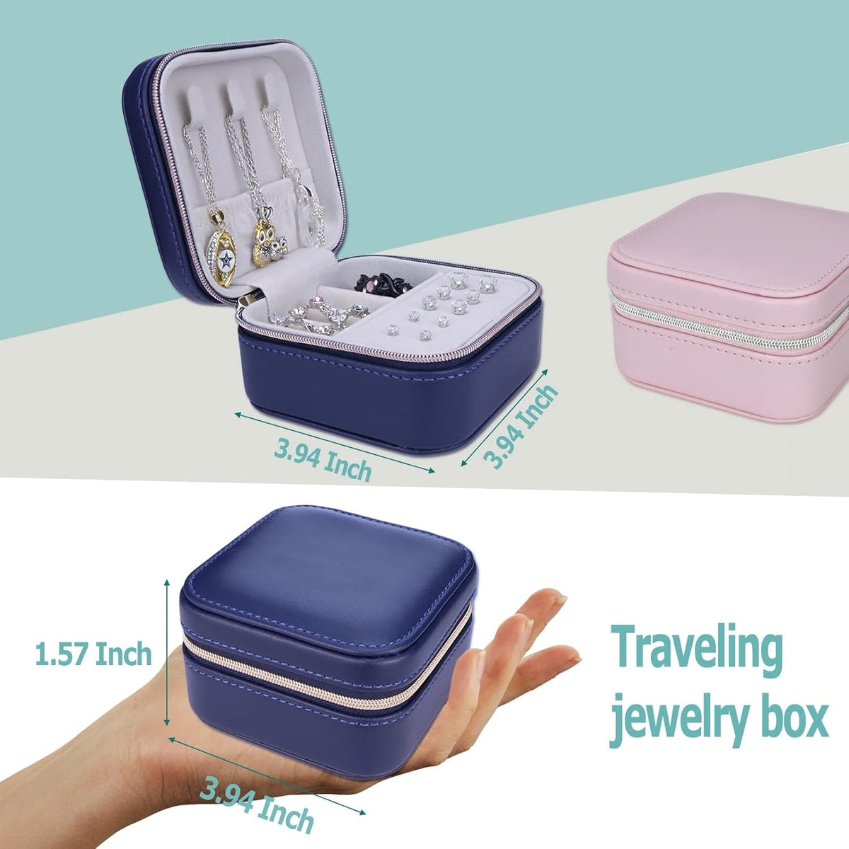 PU Leather Travel Small Portable Mini Travel Jewelry Organizer for Rings Necklaces Earrings and Lipstick Green
