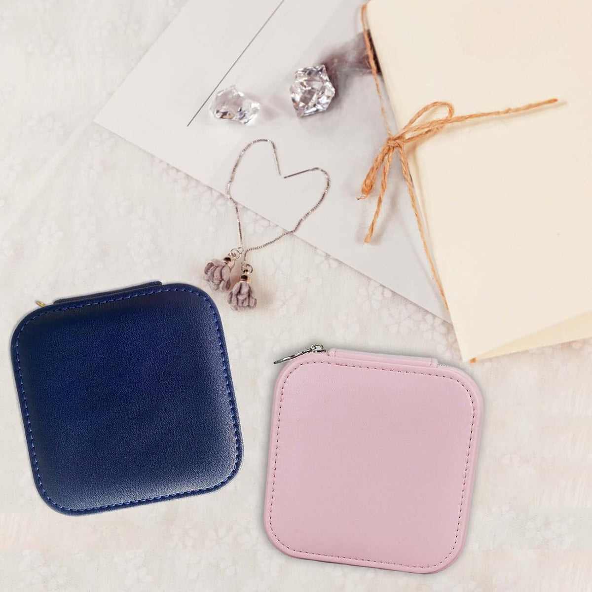 PU Leather Travel Small Portable Mini Travel Jewelry Organizer for Rings Necklaces Earrings and Lipstick Green