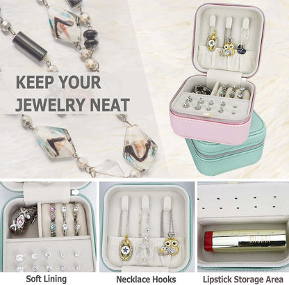 PU Leather Travel Small Portable Mini Travel Jewelry Organizer for Rings Necklaces Earrings and Lipstick Green