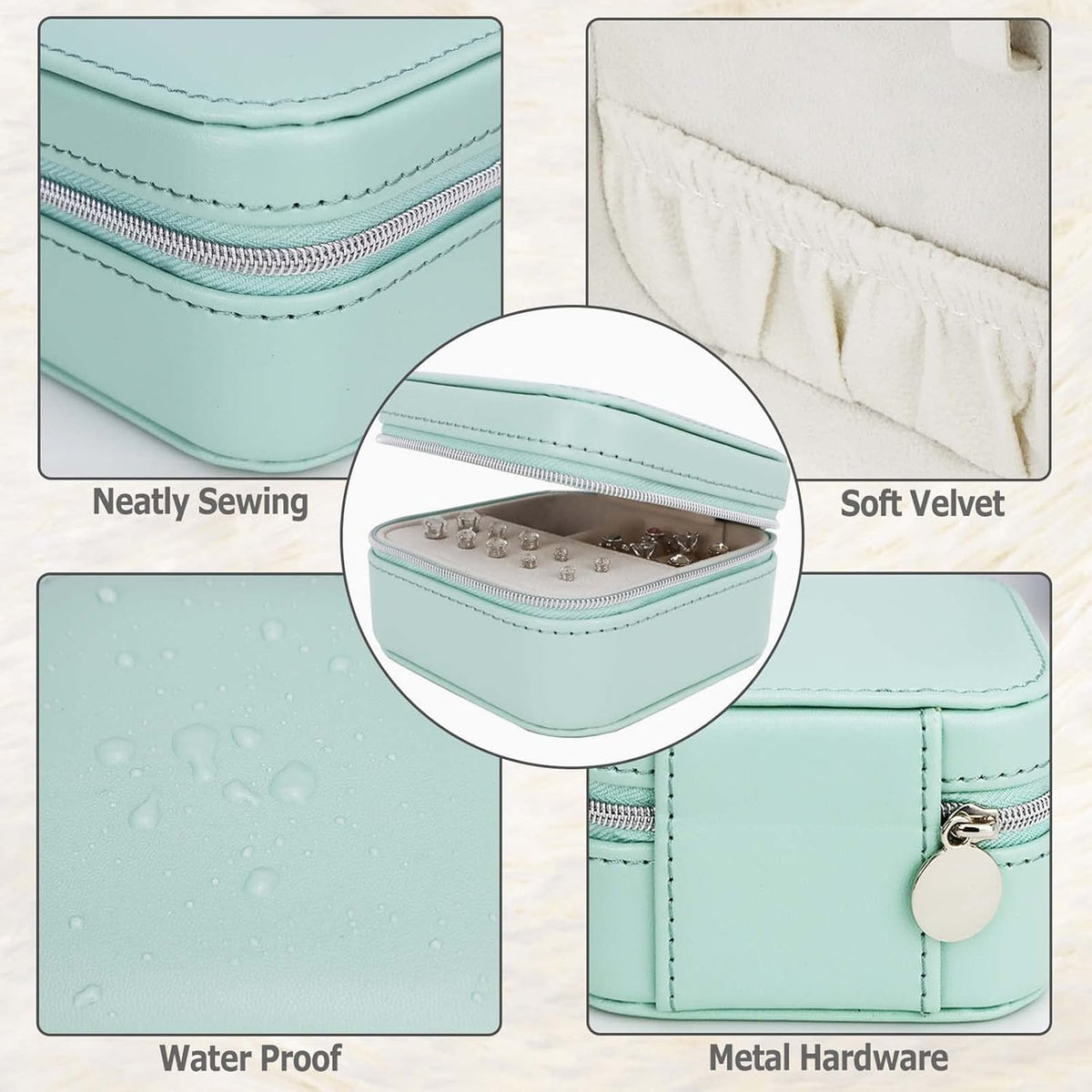 PU Leather Travel Small Portable Mini Travel Jewelry Organizer for Rings Necklaces Earrings and Lipstick Green
