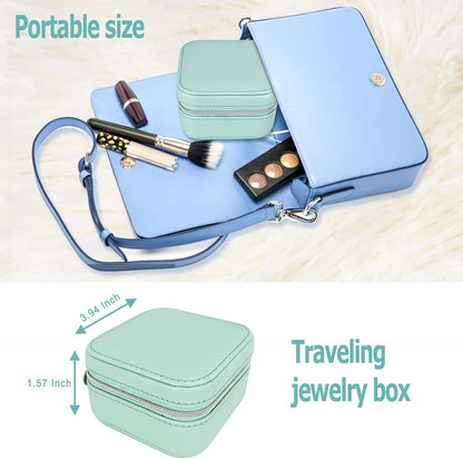 PU Leather Travel Small Portable Mini Travel Jewelry Organizer for Rings Necklaces Earrings and Lipstick Green