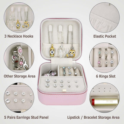 PU Leather Travel Small Portable Mini Travel Jewelry Organizer for Rings Necklaces Earrings and Lipstick Green