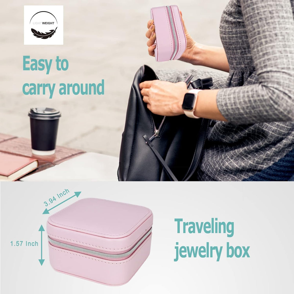 PU Leather Travel Small Portable Mini Travel Jewelry Organizer for Rings Necklaces Earrings and Lipstick Green