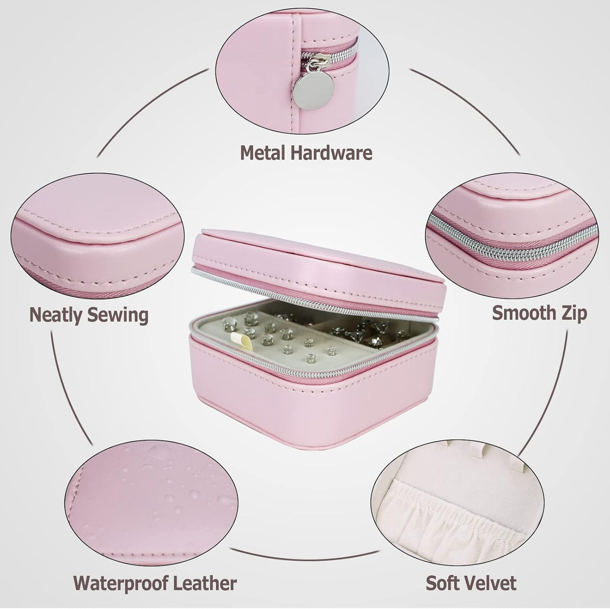 PU Leather Travel Small Portable Mini Travel Jewelry Organizer for Rings Necklaces Earrings and Lipstick Green