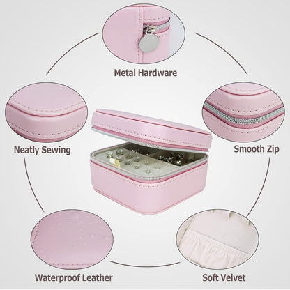 PU Leather Travel Small Portable Mini Travel Jewelry Organizer for Rings Necklaces Earrings and Lipstick Green