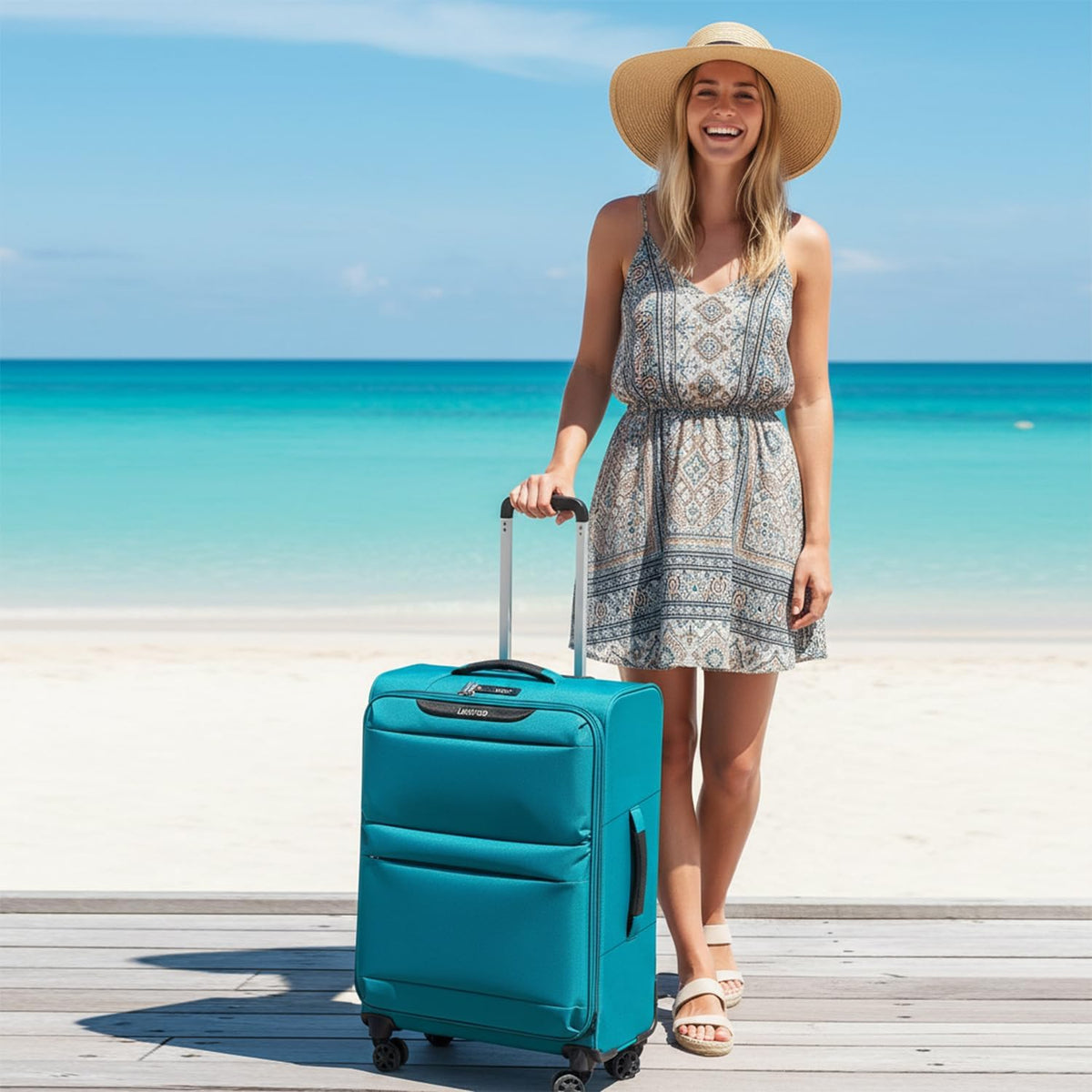 20 Inch Carry On Luggage, Ultra Light Softside Suitcase with Spinner Wheels, 20x14x8 Inches Including Wheels for Airline Approved, TSA Lock, Water Resistant Luggage for Women Men, Turquoise
