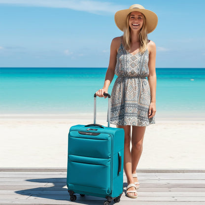 20 Inch Carry On Luggage, Ultra Light Softside Suitcase with Spinner Wheels, 20x14x8 Inches Including Wheels for Airline Approved, TSA Lock, Water Resistant Luggage for Women Men, Turquoise