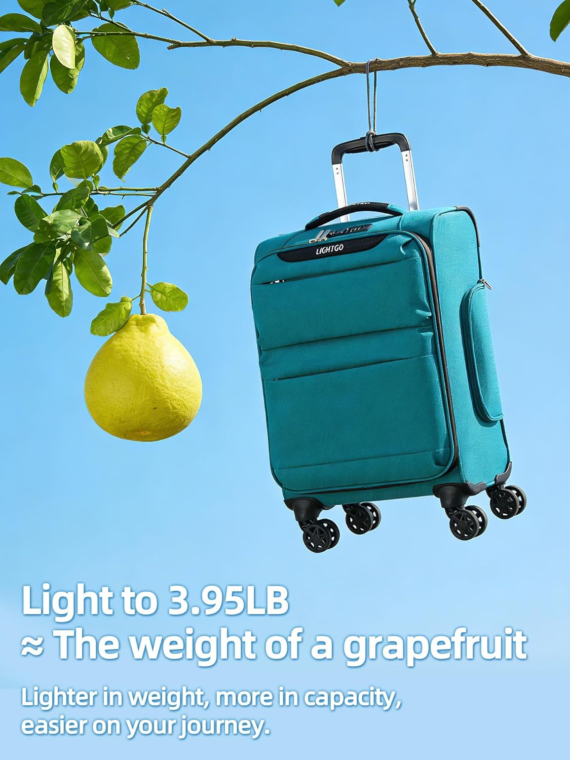20 Inch Carry On Luggage, Ultra Light Softside Suitcase with Spinner Wheels, 20x14x8 Inches Including Wheels for Airline Approved, TSA Lock, Water Resistant Luggage for Women Men, Turquoise
