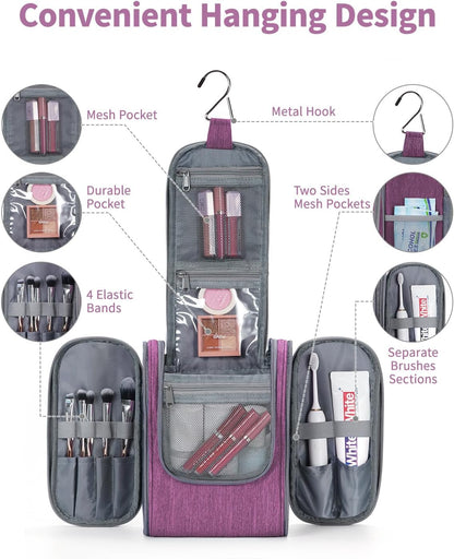 Hanging Toiletry Bag Women Travel Makeup Bag Organizer Toiletries Bag for Travel Size Essentials Accessories Cosmetics (Medium,Blue Flower)