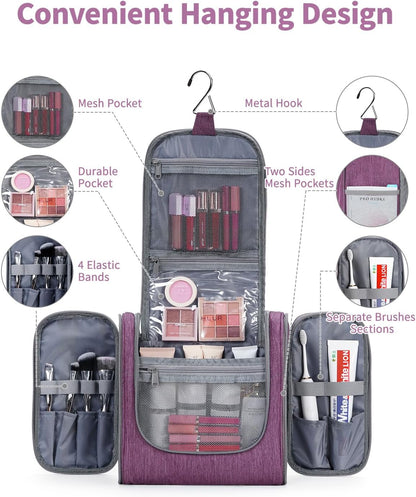 Hanging Toiletry Bag Women Travel Makeup Bag Organizer Toiletries Bag for Travel Size Essentials Accessories Cosmetics (Medium,Blue Flower)