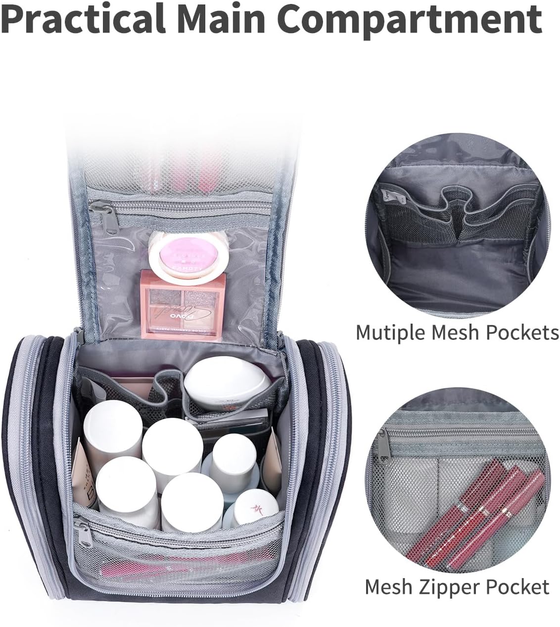 Hanging Toiletry Bag Women Travel Makeup Bag Organizer Toiletries Bag for Travel Size Essentials Accessories Cosmetics (Medium,Blue Flower)