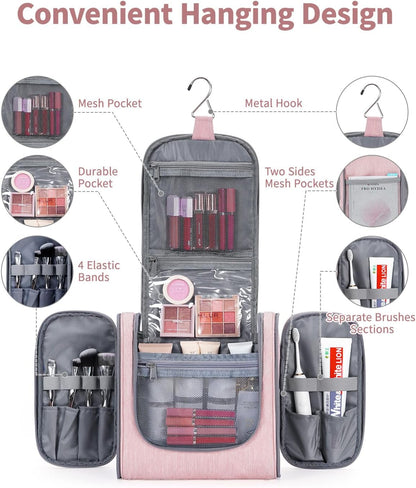 Hanging Toiletry Bag Women Travel Makeup Bag Organizer Toiletries Bag for Travel Size Essentials Accessories Cosmetics (Medium,Blue Flower)