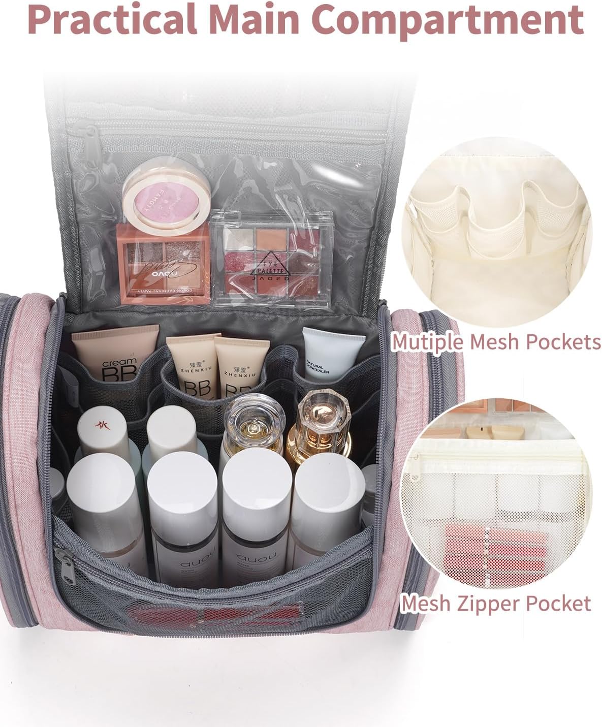 Hanging Toiletry Bag Women Travel Makeup Bag Organizer Toiletries Bag for Travel Size Essentials Accessories Cosmetics (Medium,Blue Flower)