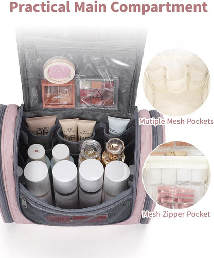 Hanging Toiletry Bag Women Travel Makeup Bag Organizer Toiletries Bag for Travel Size Essentials Accessories Cosmetics (Medium,Blue Flower)