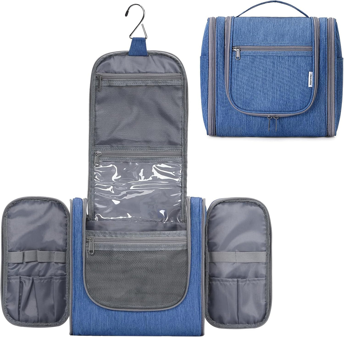 Hanging Toiletry Bag Women Travel Makeup Bag Organizer Toiletries Bag for Travel Size Essentials Accessories Cosmetics (Medium,Blue Flower)