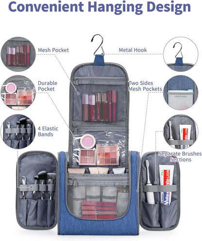 Hanging Toiletry Bag Women Travel Makeup Bag Organizer Toiletries Bag for Travel Size Essentials Accessories Cosmetics (Medium,Blue Flower)