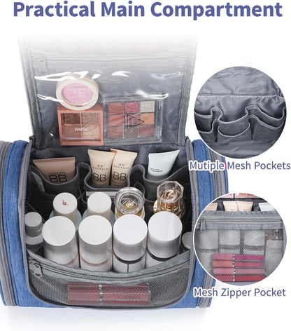 Hanging Toiletry Bag Women Travel Makeup Bag Organizer Toiletries Bag for Travel Size Essentials Accessories Cosmetics (Medium,Blue Flower)