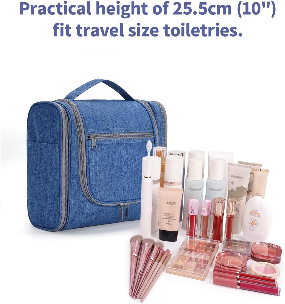 Hanging Toiletry Bag Women Travel Makeup Bag Organizer Toiletries Bag for Travel Size Essentials Accessories Cosmetics (Medium,Blue Flower)