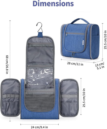 Hanging Toiletry Bag Women Travel Makeup Bag Organizer Toiletries Bag for Travel Size Essentials Accessories Cosmetics (Medium,Blue Flower)