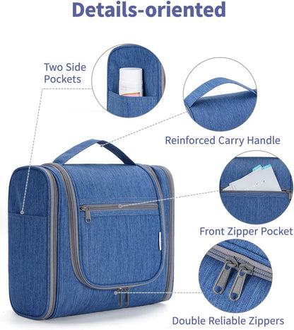 Hanging Toiletry Bag Women Travel Makeup Bag Organizer Toiletries Bag for Travel Size Essentials Accessories Cosmetics (Medium,Blue Flower)