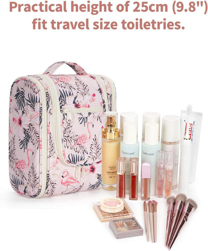 Hanging Toiletry Bag Women Travel Makeup Bag Organizer Toiletries Bag for Travel Size Essentials Accessories Cosmetics (Medium,Blue Flower)