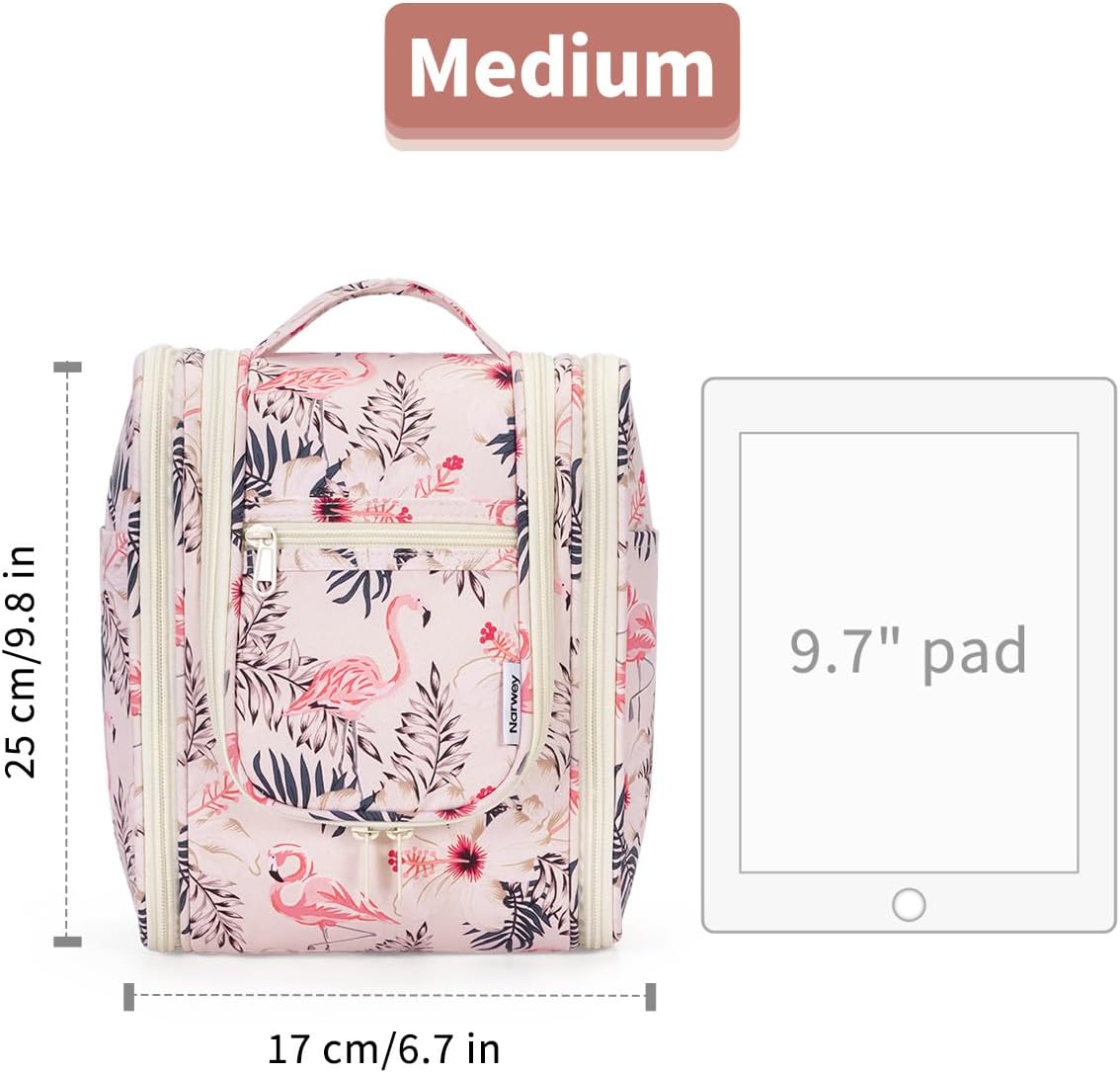 Hanging Toiletry Bag Women Travel Makeup Bag Organizer Toiletries Bag for Travel Size Essentials Accessories Cosmetics (Medium,Blue Flower)
