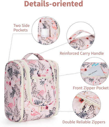 Hanging Toiletry Bag Women Travel Makeup Bag Organizer Toiletries Bag for Travel Size Essentials Accessories Cosmetics (Medium,Blue Flower)