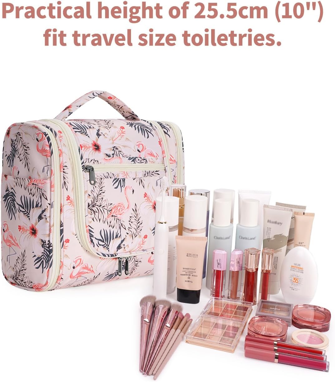 Hanging Toiletry Bag Women Travel Makeup Bag Organizer Toiletries Bag for Travel Size Essentials Accessories Cosmetics (Medium,Blue Flower)