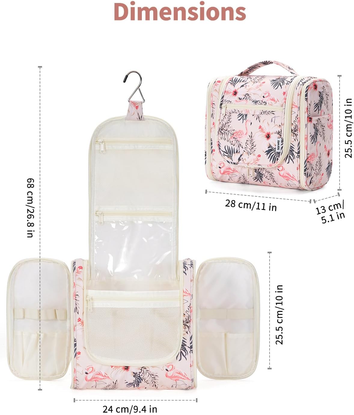Hanging Toiletry Bag Women Travel Makeup Bag Organizer Toiletries Bag for Travel Size Essentials Accessories Cosmetics (Medium,Blue Flower)