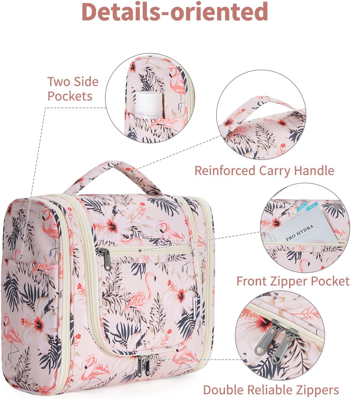 Hanging Toiletry Bag Women Travel Makeup Bag Organizer Toiletries Bag for Travel Size Essentials Accessories Cosmetics (Medium,Blue Flower)