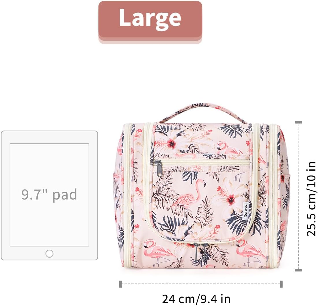 Hanging Toiletry Bag Women Travel Makeup Bag Organizer Toiletries Bag for Travel Size Essentials Accessories Cosmetics (Medium,Blue Flower)