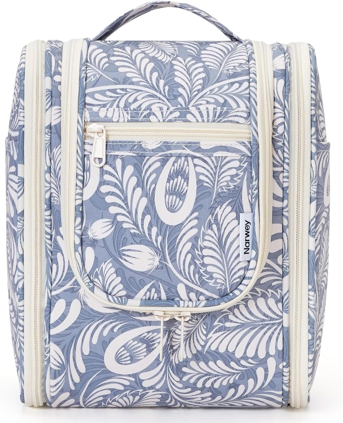 Hanging Toiletry Bag Women Travel Makeup Bag Organizer Toiletries Bag for Travel Size Essentials Accessories Cosmetics (Medium,Blue Flower)