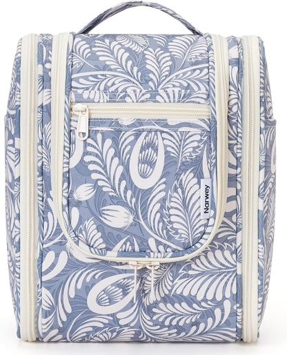 Hanging Toiletry Bag Women Travel Makeup Bag Organizer Toiletries Bag for Travel Size Essentials Accessories Cosmetics (Medium,Blue Flower)