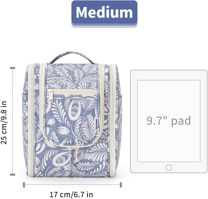 Hanging Toiletry Bag Women Travel Makeup Bag Organizer Toiletries Bag for Travel Size Essentials Accessories Cosmetics (Medium,Blue Flower)