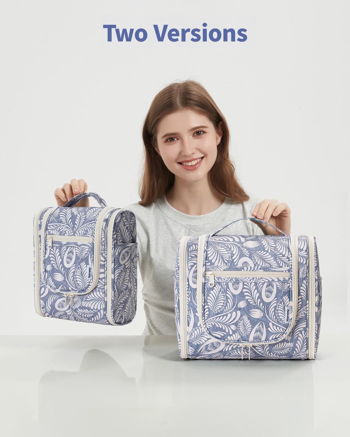 Hanging Toiletry Bag Women Travel Makeup Bag Organizer Toiletries Bag for Travel Size Essentials Accessories Cosmetics (Medium,Blue Flower)