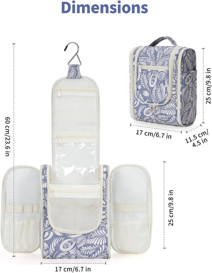 Hanging Toiletry Bag Women Travel Makeup Bag Organizer Toiletries Bag for Travel Size Essentials Accessories Cosmetics (Medium,Blue Flower)