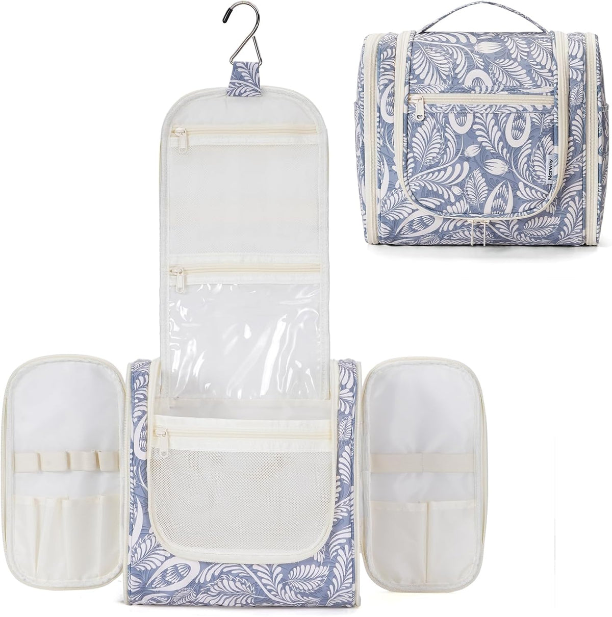Hanging Toiletry Bag Women Travel Makeup Bag Organizer Toiletries Bag for Travel Size Essentials Accessories Cosmetics (Medium,Blue Flower)