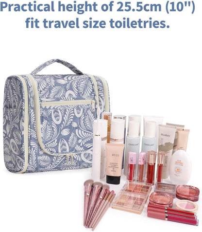 Hanging Toiletry Bag Women Travel Makeup Bag Organizer Toiletries Bag for Travel Size Essentials Accessories Cosmetics (Medium,Blue Flower)