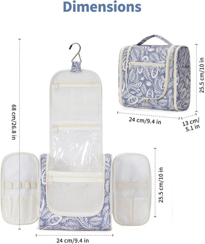 Hanging Toiletry Bag Women Travel Makeup Bag Organizer Toiletries Bag for Travel Size Essentials Accessories Cosmetics (Medium,Blue Flower)