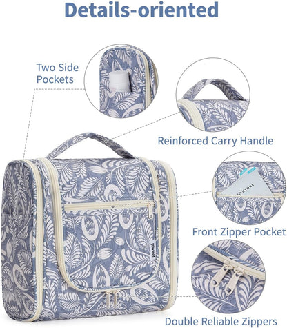 Hanging Toiletry Bag Women Travel Makeup Bag Organizer Toiletries Bag for Travel Size Essentials Accessories Cosmetics (Medium,Blue Flower)