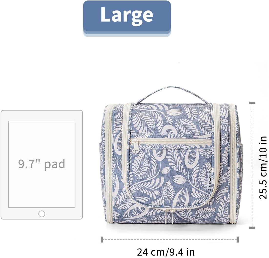 Hanging Toiletry Bag Women Travel Makeup Bag Organizer Toiletries Bag for Travel Size Essentials Accessories Cosmetics (Medium,Blue Flower)