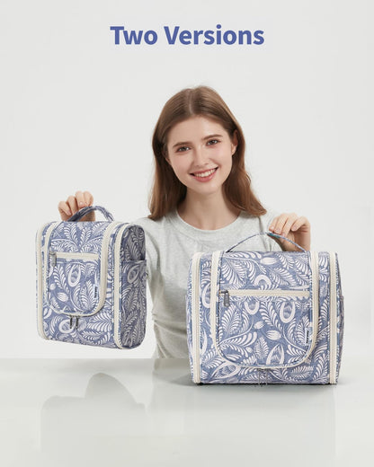 Hanging Toiletry Bag Women Travel Makeup Bag Organizer Toiletries Bag for Travel Size Essentials Accessories Cosmetics (Medium,Blue Flower)
