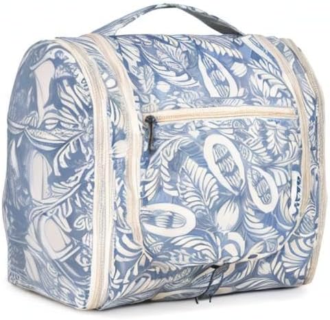 Hanging Toiletry Bag Women Travel Makeup Bag Organizer Toiletries Bag for Travel Size Essentials Accessories Cosmetics (Medium,Blue Flower)