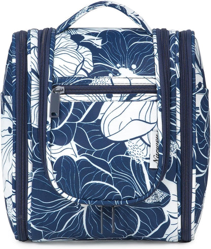 Hanging Toiletry Bag Women Travel Makeup Bag Organizer Toiletries Bag for Travel Size Essentials Accessories Cosmetics (Medium,Blue Flower)