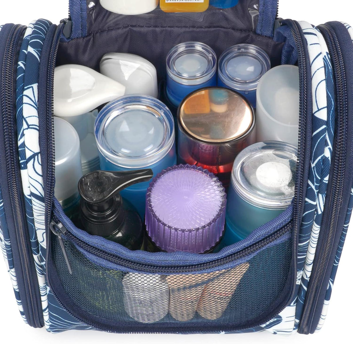 Hanging Toiletry Bag Women Travel Makeup Bag Organizer Toiletries Bag for Travel Size Essentials Accessories Cosmetics (Medium,Blue Flower)
