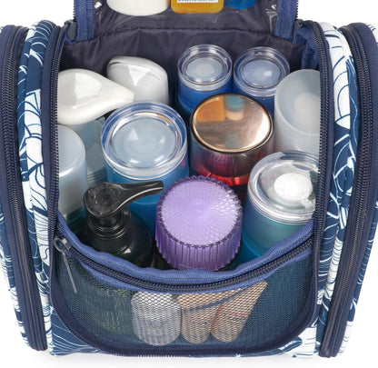Hanging Toiletry Bag Women Travel Makeup Bag Organizer Toiletries Bag for Travel Size Essentials Accessories Cosmetics (Medium,Blue Flower)