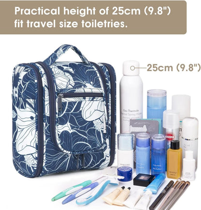 Hanging Toiletry Bag Women Travel Makeup Bag Organizer Toiletries Bag for Travel Size Essentials Accessories Cosmetics (Medium,Blue Flower)