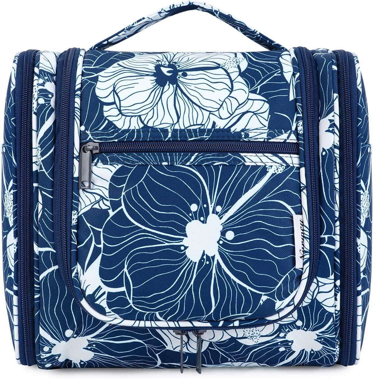 Hanging Toiletry Bag Women Travel Makeup Bag Organizer Toiletries Bag for Travel Size Essentials Accessories Cosmetics (Medium,Blue Flower)